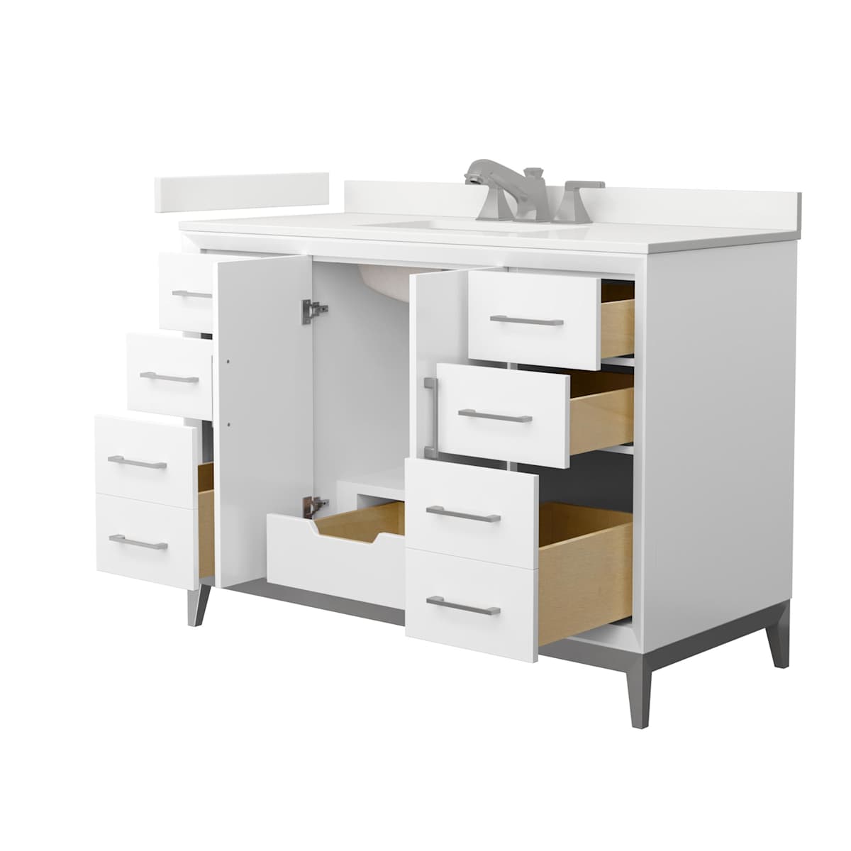 Amici 48" Free Standing Single Basin Vanity Set with Cabinet and Quartz Vanity Top