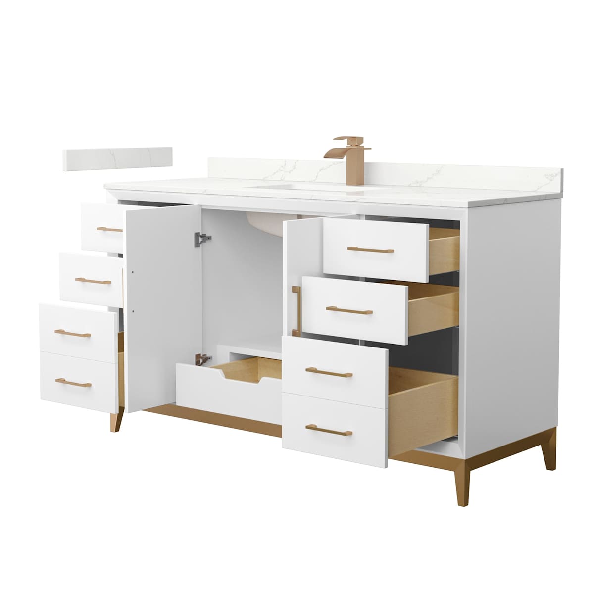 Amici 60" Free Standing Single Basin Vanity Set with Cabinet and Quartz Vanity Top