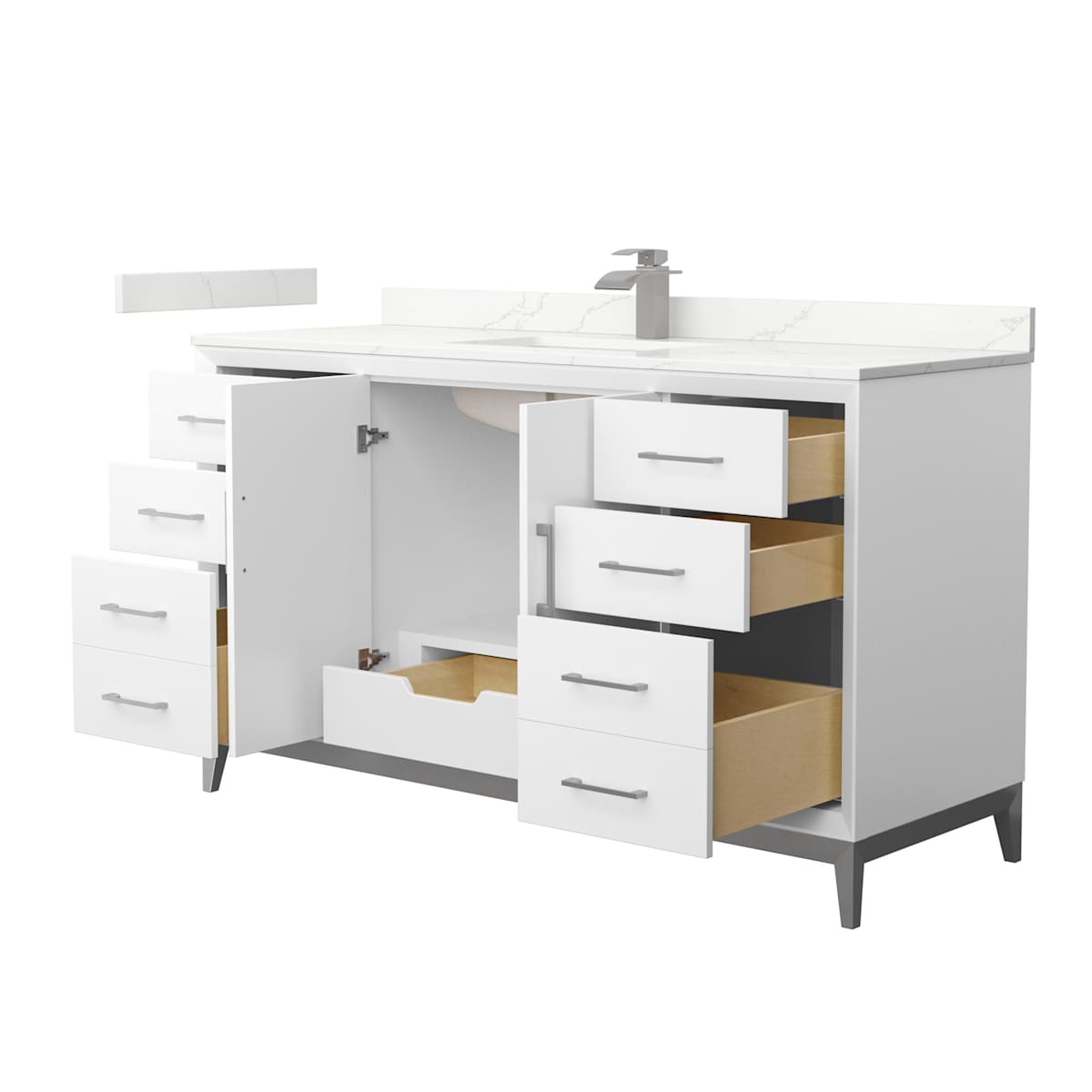 Amici 60" Free Standing Single Basin Vanity Set with Cabinet and Quartz Vanity Top