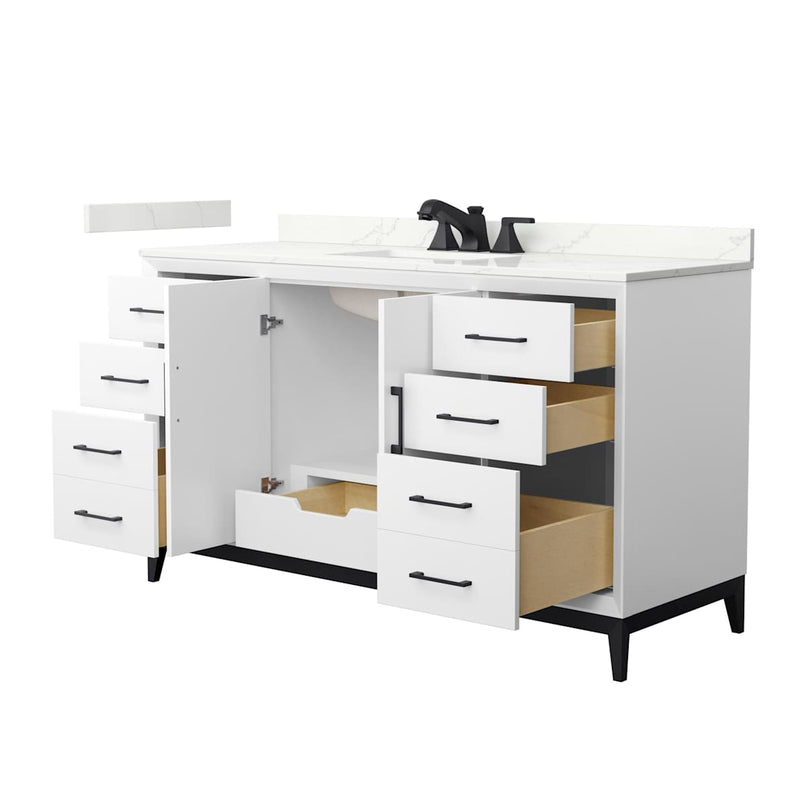 Amici 60" Free Standing Single Basin Vanity Set with Cabinet and Quartz Vanity Top - image 2