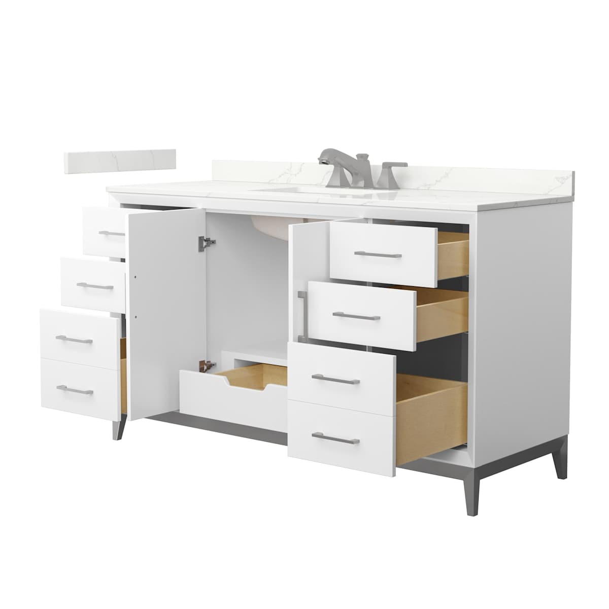 Amici 60" Free Standing Single Basin Vanity Set with Cabinet and Quartz Vanity Top
