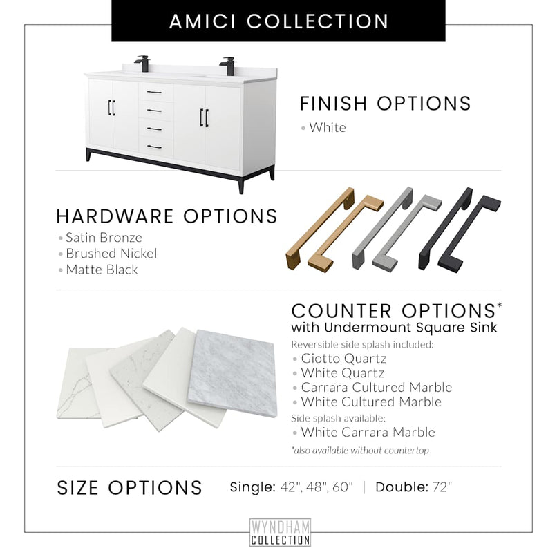 Amici 72" Free Standing Double Basin Vanity Set with Cabinet and Marble Vanity Top - image 7