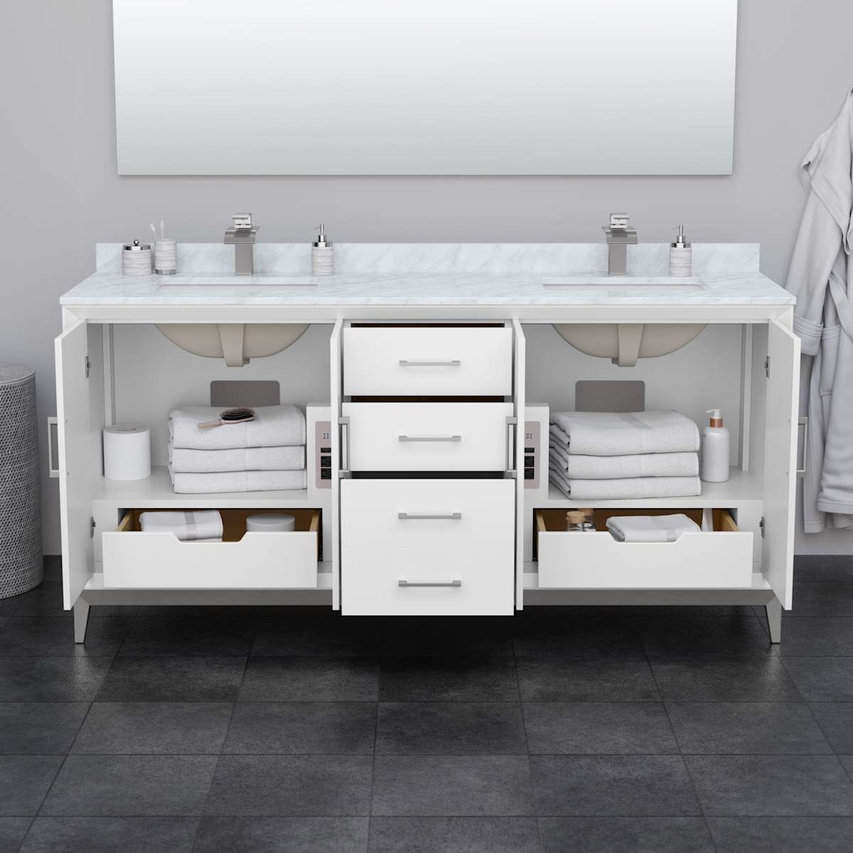 Amici 72" Free Standing Double Basin Vanity Set with Cabinet and Quartz Vanity Top