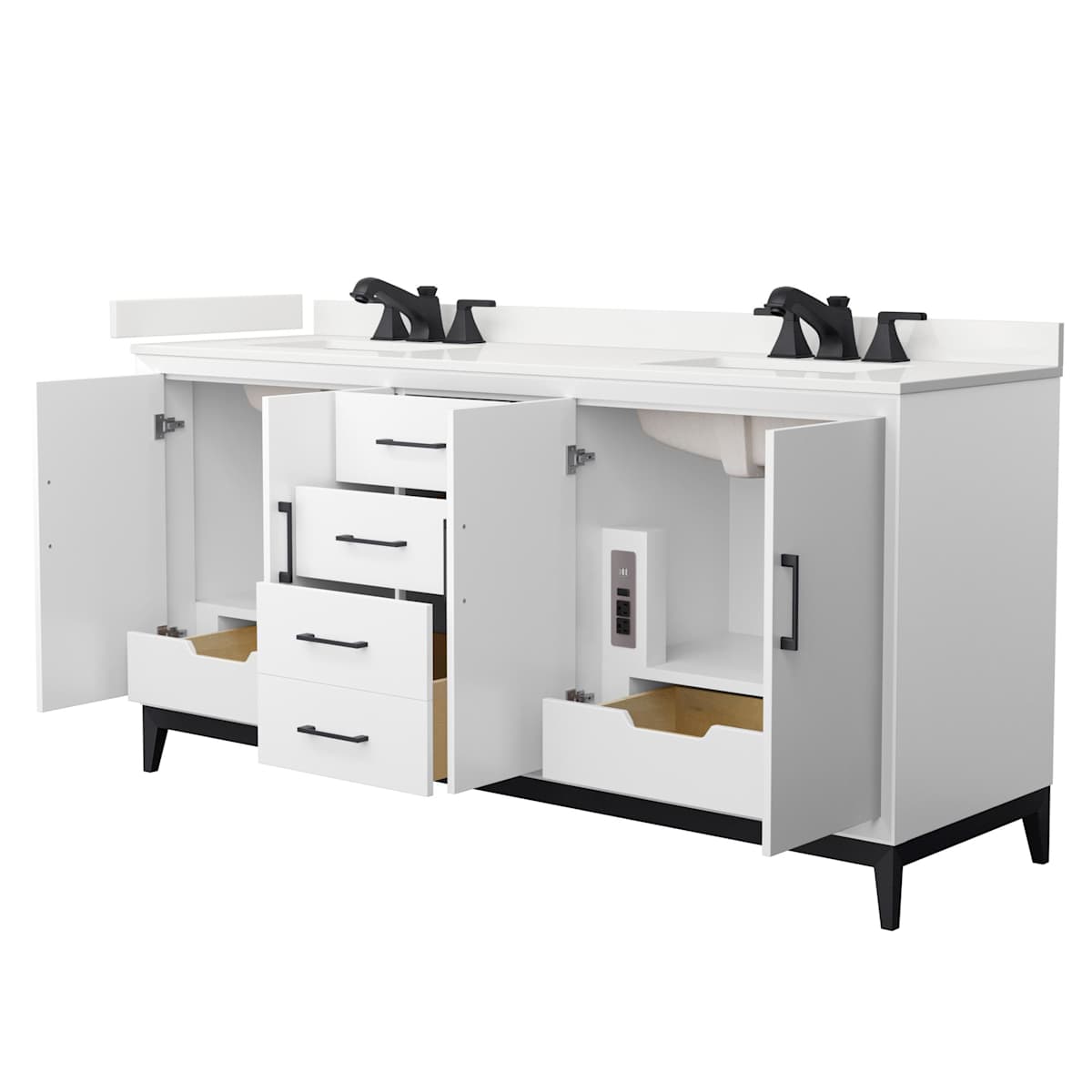 Amici 72" Free Standing Double Basin Vanity Set with Cabinet and Quartz Vanity Top