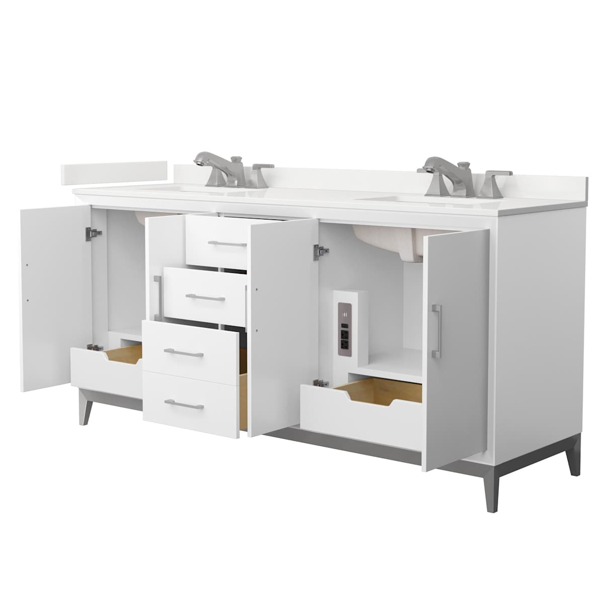Amici 72" Free Standing Double Basin Vanity Set with Cabinet and Quartz Vanity Top