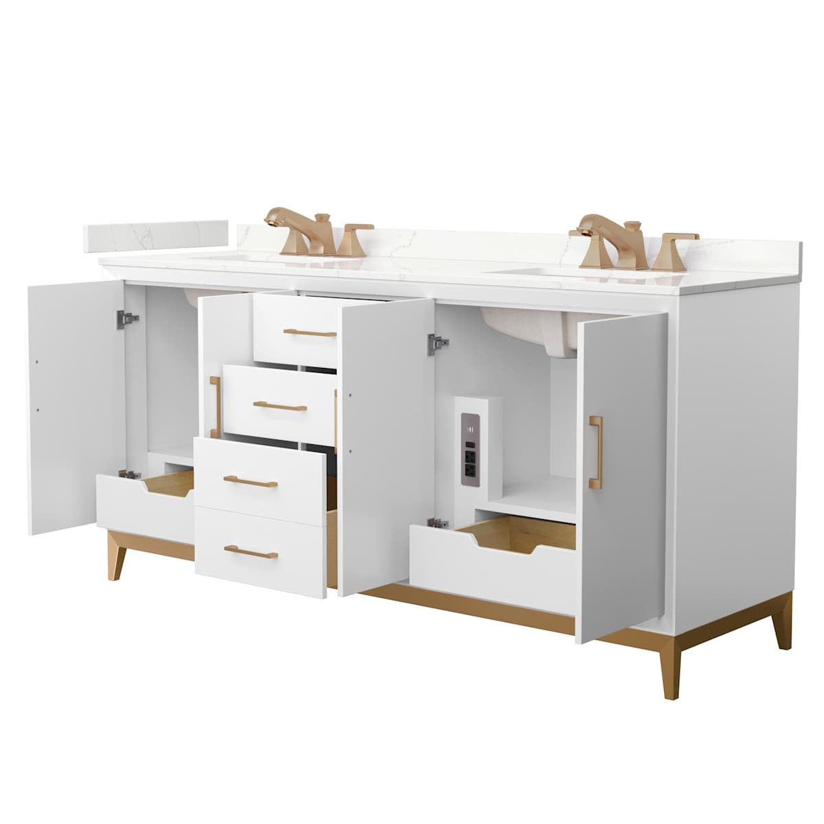 Amici 72" Free Standing Double Basin Vanity Set with Cabinet and Quartz Vanity Top