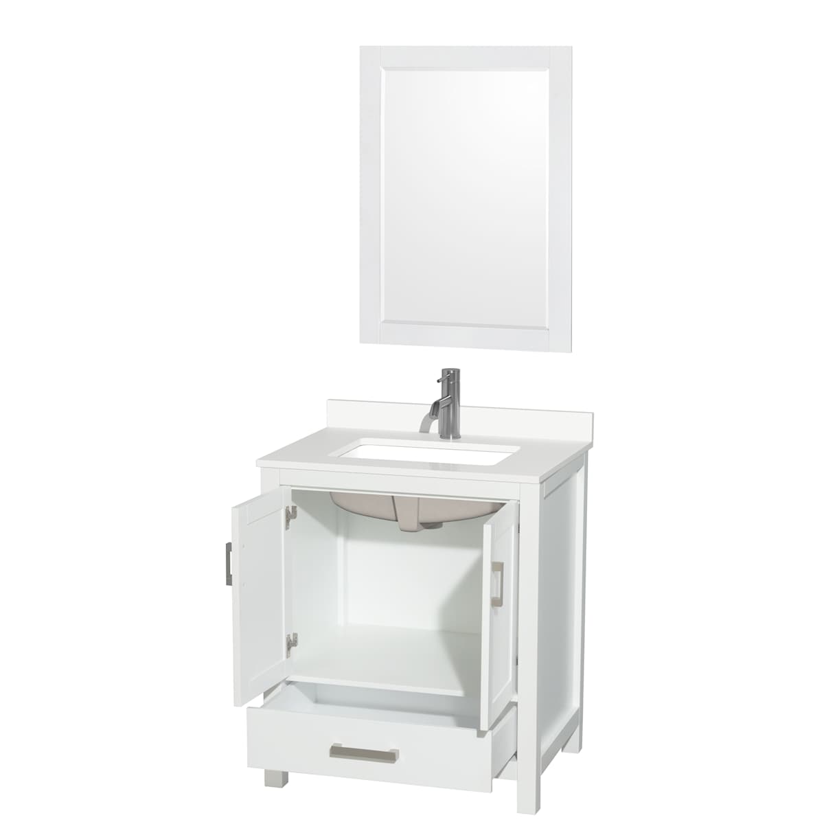 Sheffield 30" Free Standing Single Basin Vanity Set with Cabinet, Quartz Vanity Top, and Framed Mirror