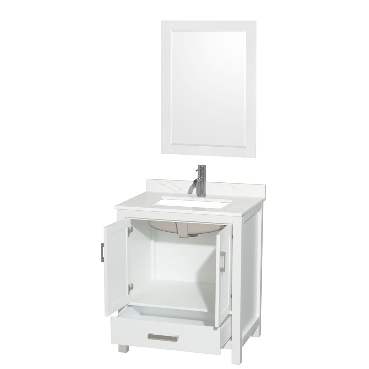 Sheffield 30" Free Standing Single Basin Vanity Set with Cabinet, Quartz Vanity Top, and Framed Mirror
