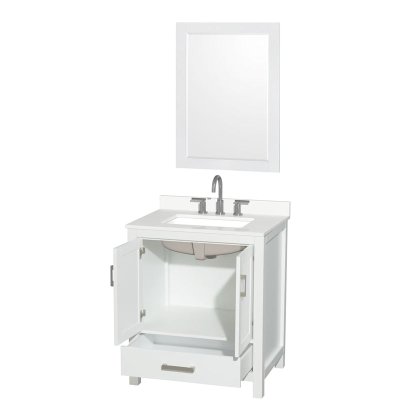 Sheffield 30" Free Standing Single Basin Vanity Set with Cabinet, Quartz Vanity Top, and Framed Mirror - image 12