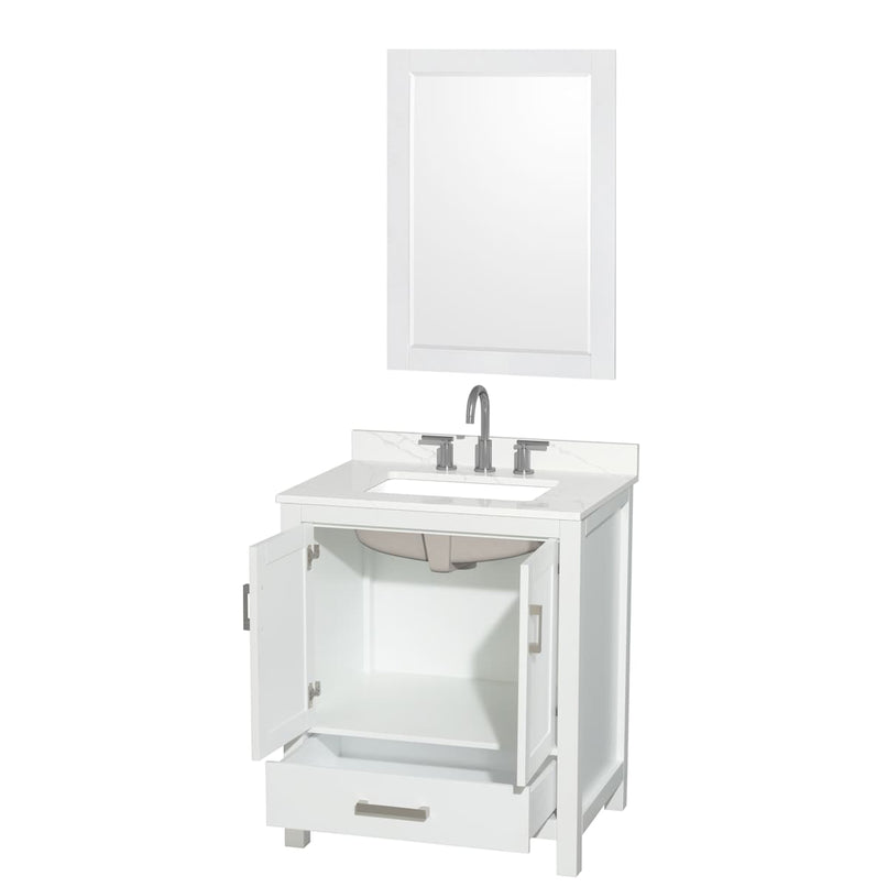 Sheffield 30" Free Standing Single Basin Vanity Set with Cabinet, Quartz Vanity Top, and Framed Mirror - image 13
