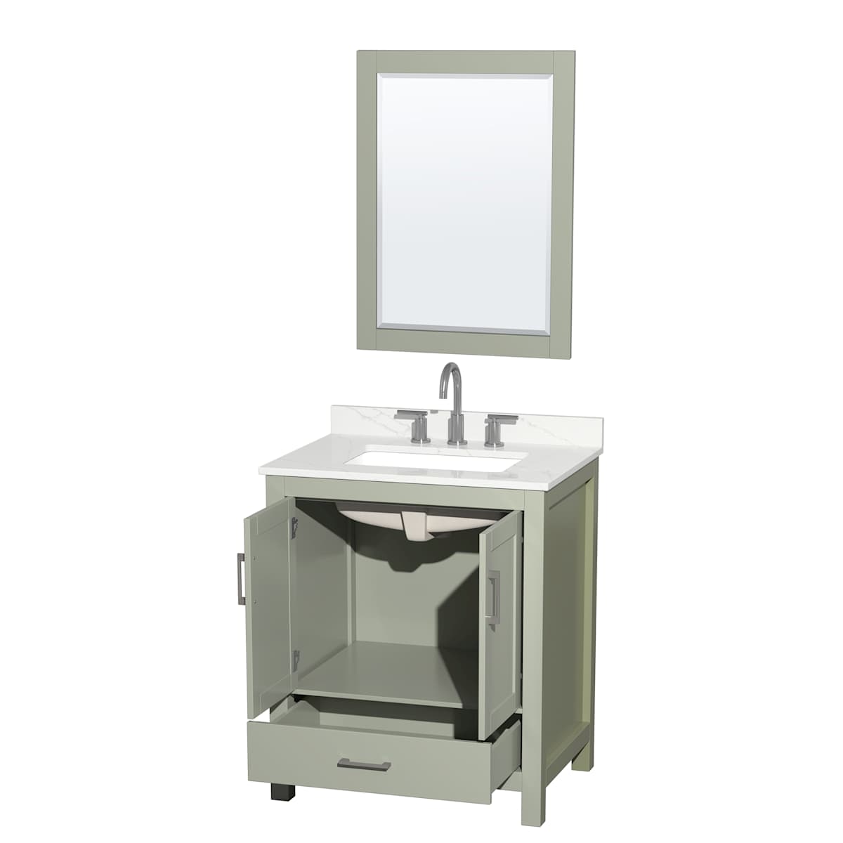 Sheffield 30" Free Standing Single Basin Vanity Set with Cabinet, Quartz Vanity Top, and Framed Mirror - image 15
