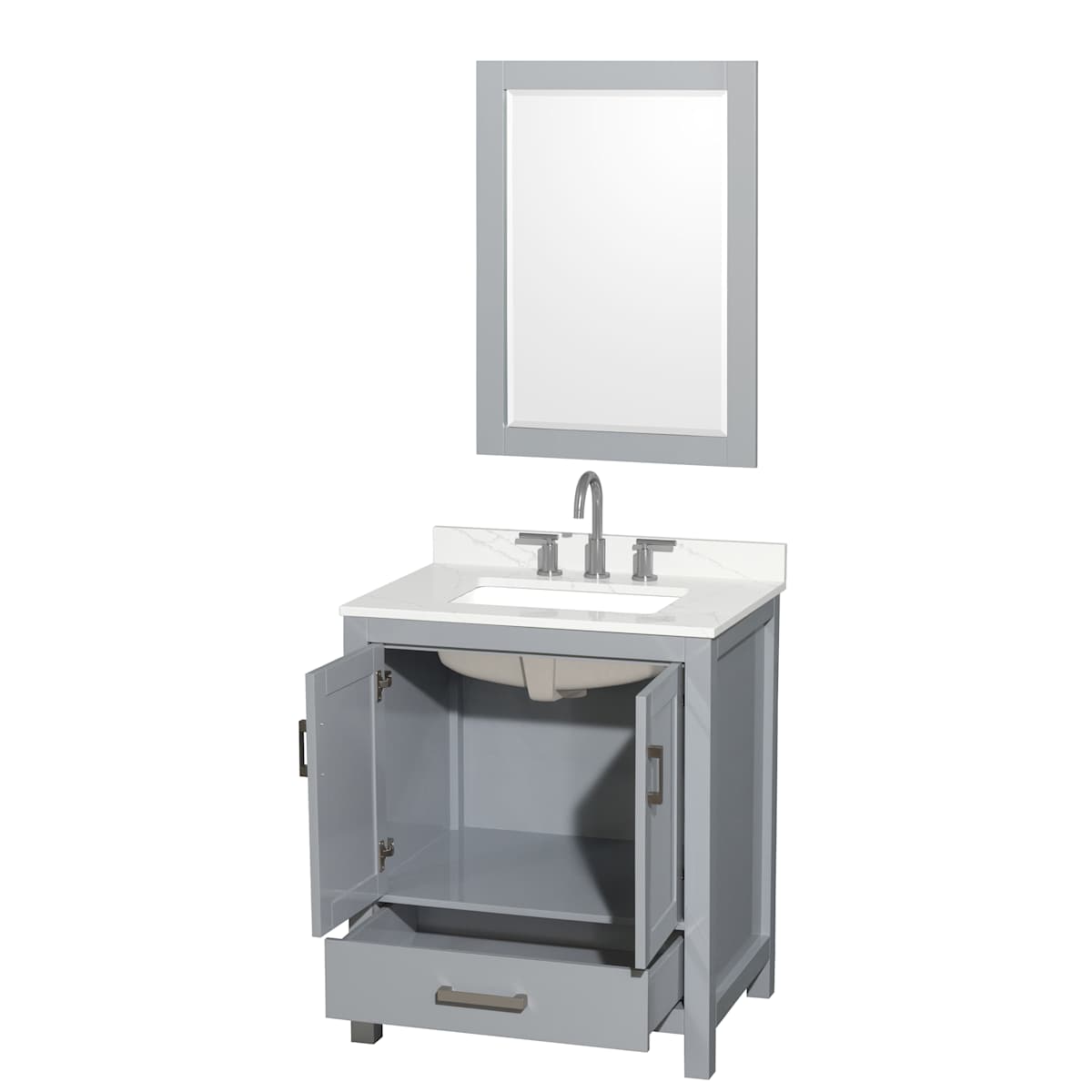 Sheffield 30" Free Standing Single Basin Vanity Set with Cabinet, Quartz Vanity Top, and Framed Mirror - image 19