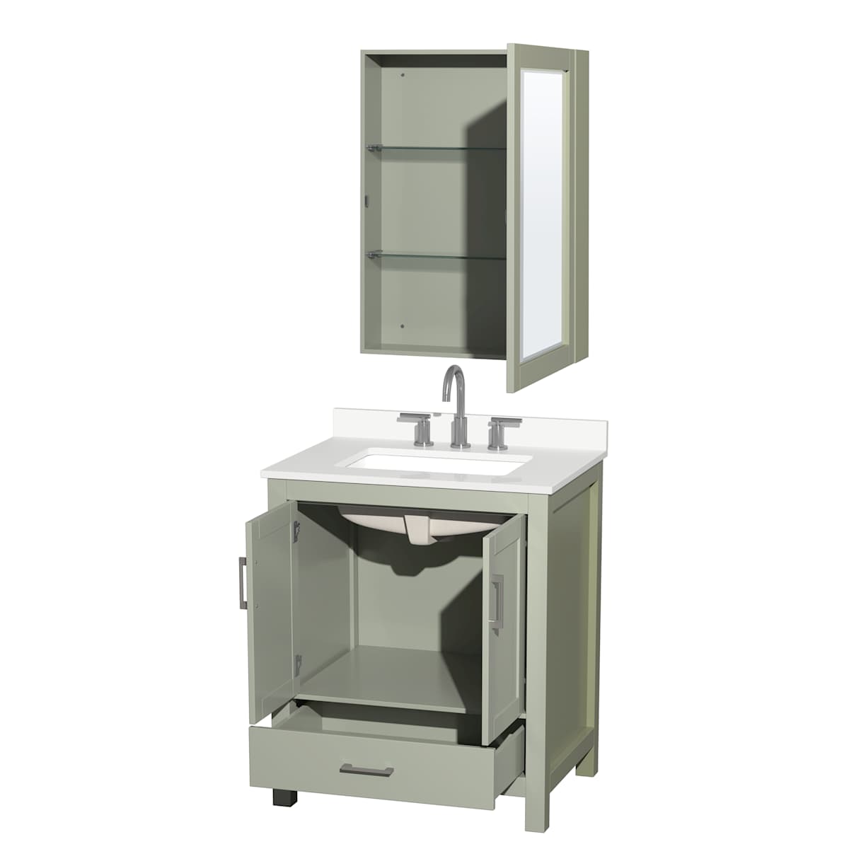 Sheffield 30" Free Standing Single Basin Vanity Set with Cabinet, Quartz Vanity Top, and Medicine Cabinet - image 15