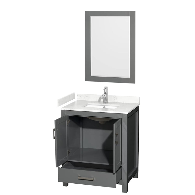 Sheffield 30" Free Standing Single Basin Vanity Set with Cabinet, Cultured Marble Vanity Top, and Framed Mirror - image 16