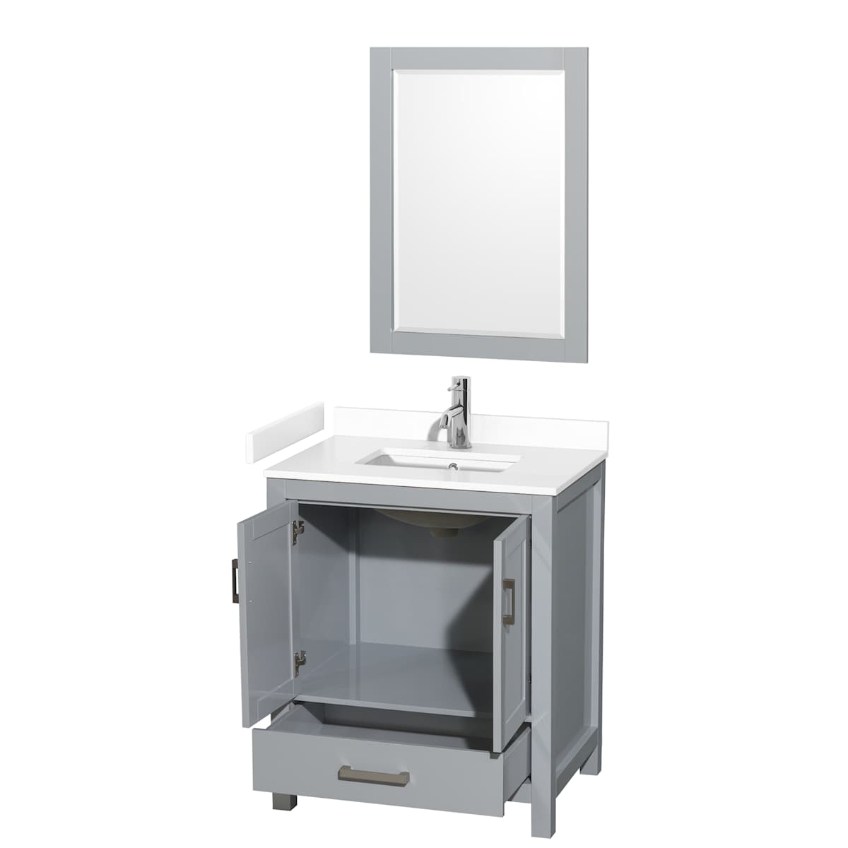 Sheffield 30" Free Standing Single Basin Vanity Set with Cabinet, Cultured Marble Vanity Top, and Framed Mirror