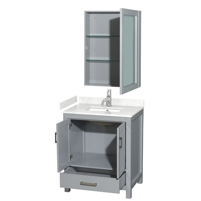 Sheffield 30" Free Standing Single Basin Vanity Set with Cabinet, Cultured Marble Vanity Top, and Medicine Cabinet - image 2
