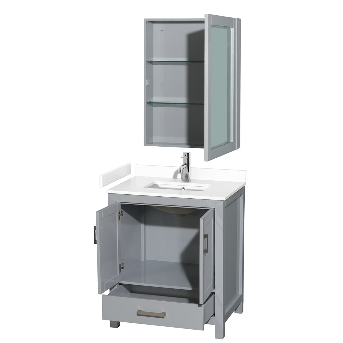 Sheffield 30" Free Standing Single Basin Vanity Set with Cabinet, Cultured Marble Vanity Top, and Medicine Cabinet