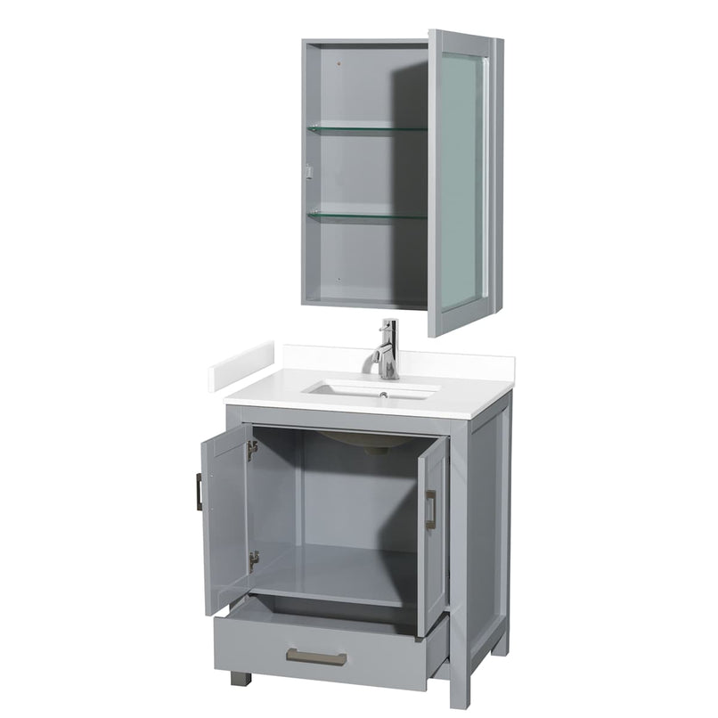 Sheffield 30" Free Standing Single Basin Vanity Set with Cabinet, Cultured Marble Vanity Top, and Medicine Cabinet - image 6