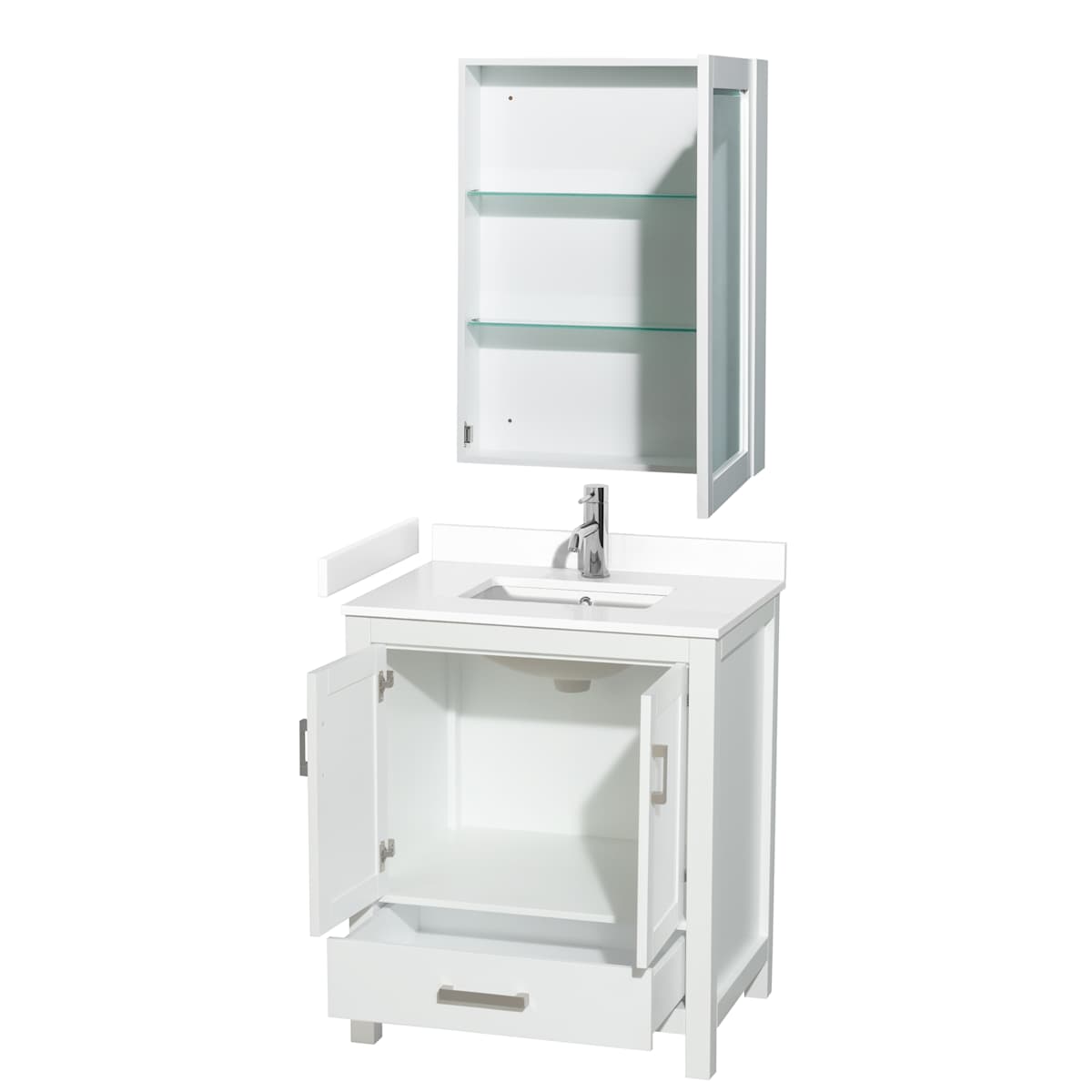 Sheffield 30" Free Standing Single Basin Vanity Set with Cabinet, Cultured Marble Vanity Top, and Medicine Cabinet