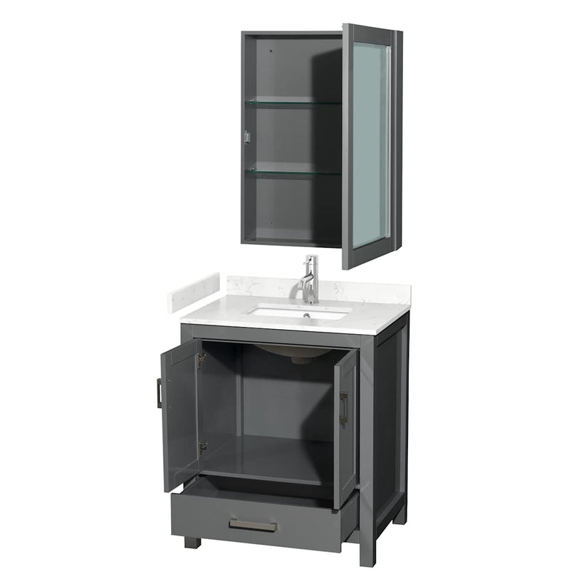 Sheffield 30" Free Standing Single Basin Vanity Set with Cabinet, Cultured Marble Vanity Top, and Medicine Cabinet - image 14