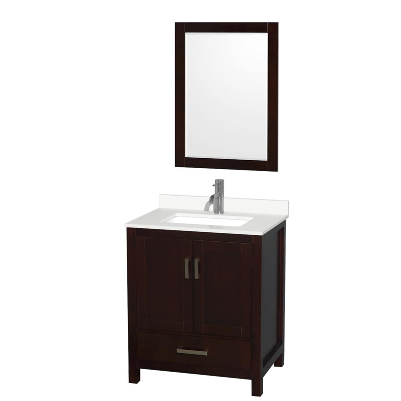 Sheffield 30" Free Standing Single Basin Vanity Set with Cabinet, Quartz Vanity Top, and Framed Mirror - image 1