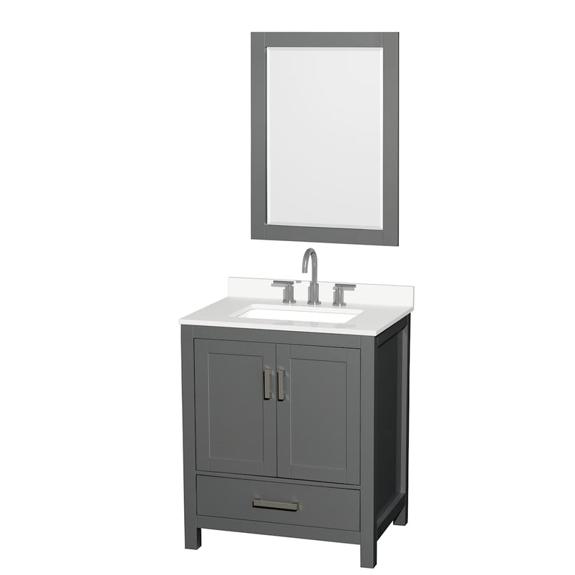 Sheffield 30" Free Standing Single Basin Vanity Set with Cabinet, Quartz Vanity Top, and Framed Mirror - image 1