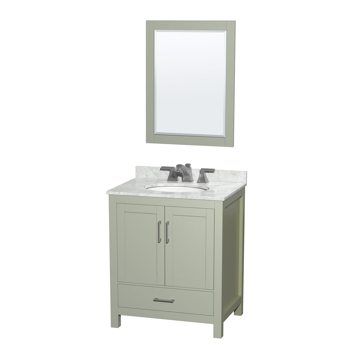 Sheffield 30" Free Standing Single Basin Vanity Set with Cabinet, Marble Vanity Top, and Framed Mirror - image 1