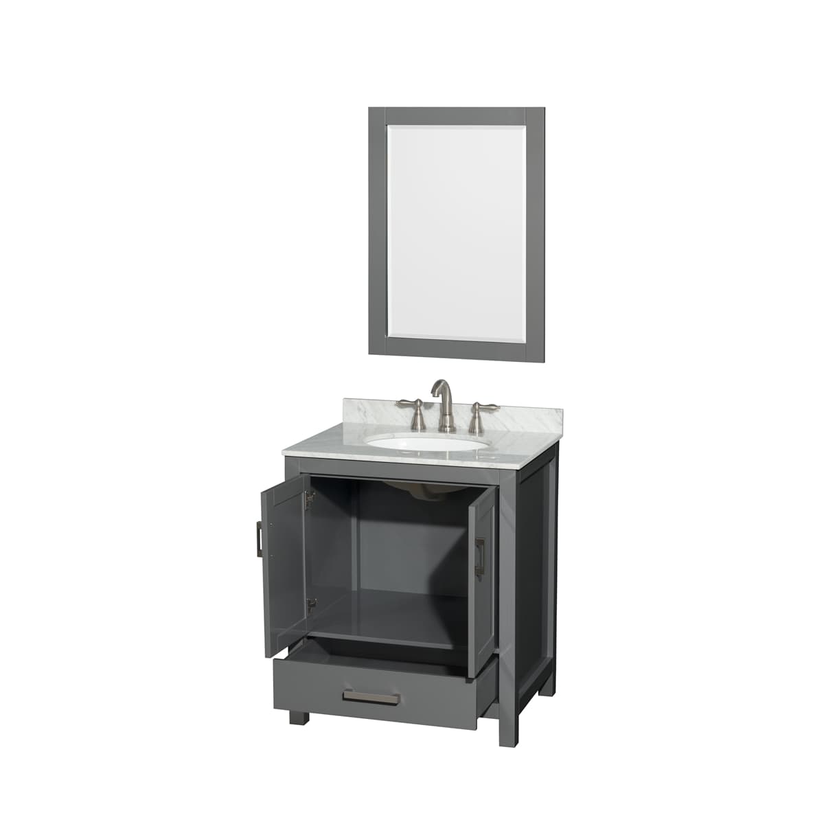 Sheffield 30" Free Standing Single Basin Vanity Set with Cabinet, Marble Vanity Top, and Framed Mirror
