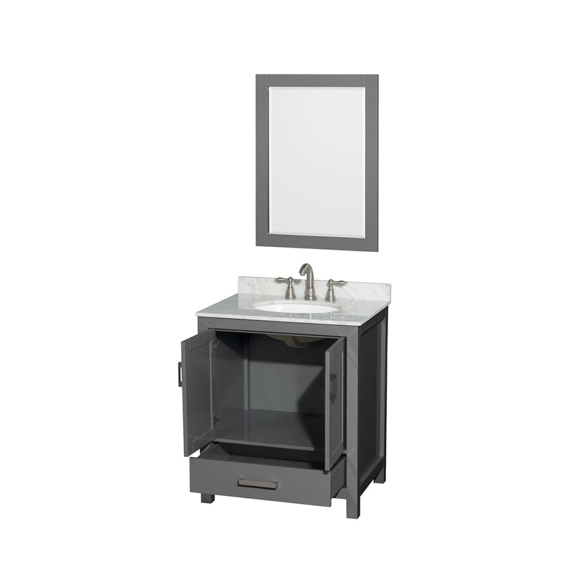 Sheffield 30" Free Standing Single Basin Vanity Set with Cabinet, Marble Vanity Top, and Framed Mirror - image 11