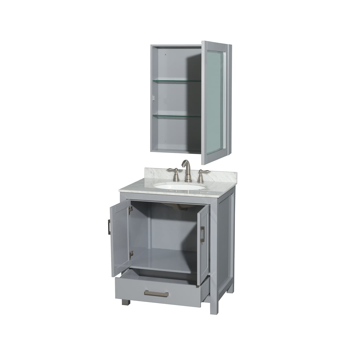 Sheffield 30" Free Standing Single Basin Vanity Set with Cabinet, Marble Vanity Top, and Medicine Cabinet