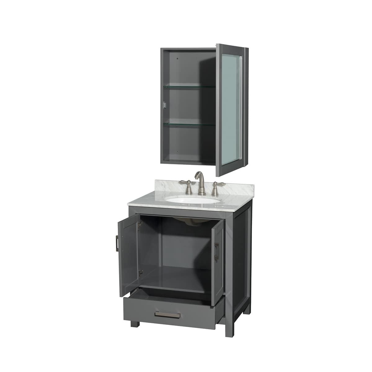 Sheffield 30" Free Standing Single Basin Vanity Set with Cabinet, Marble Vanity Top, and Medicine Cabinet