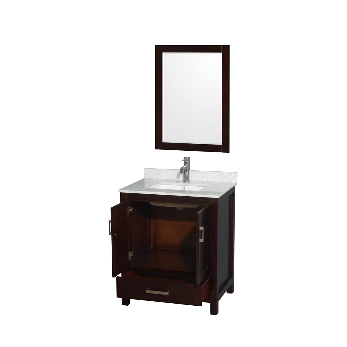 Sheffield 30" Free Standing Single Basin Vanity Set with Cabinet, Marble Vanity Top, and Framed Mirror