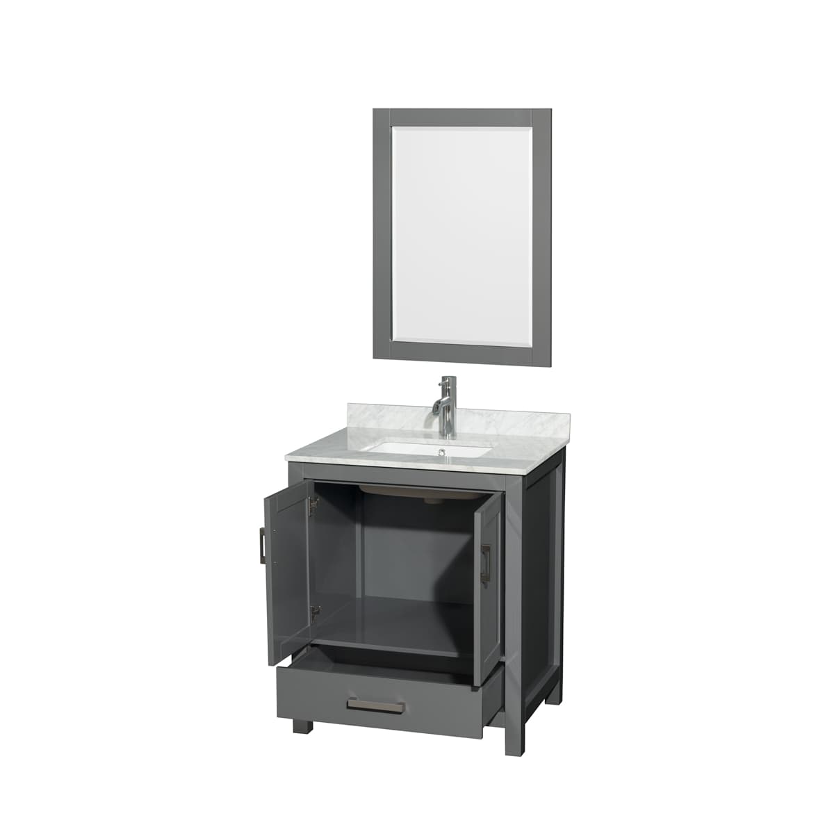 Sheffield 30" Free Standing Single Basin Vanity Set with Cabinet, Marble Vanity Top, and Framed Mirror