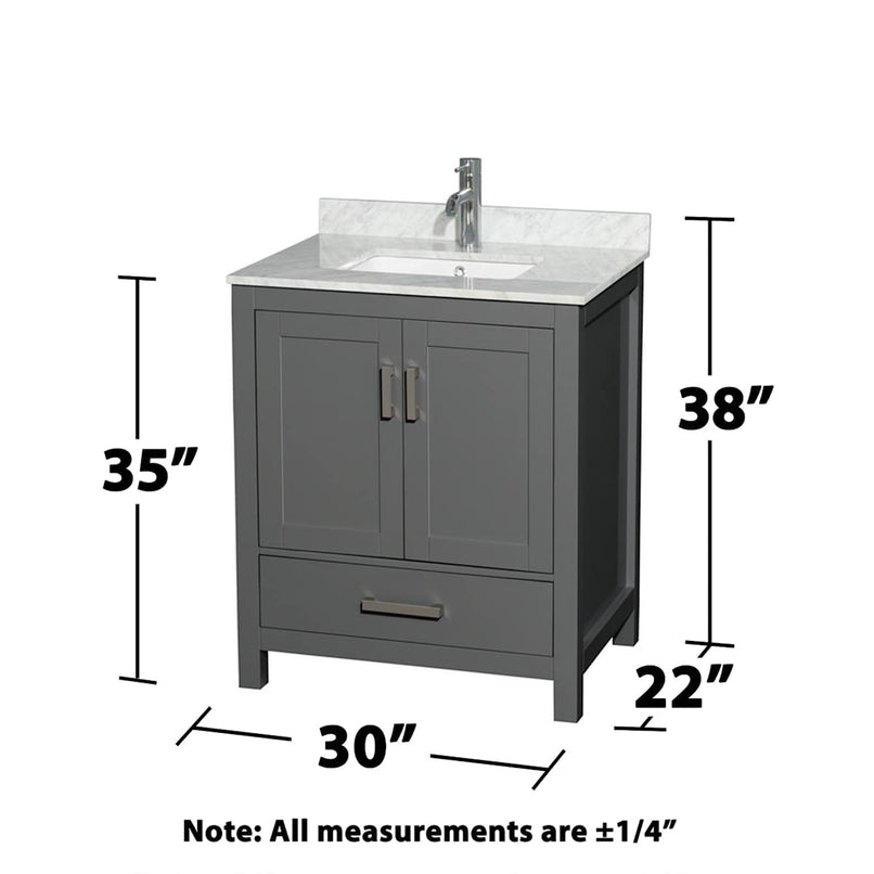 Sheffield 30" Free Standing Single Basin Vanity Set with Cabinet, Marble Vanity Top, and Framed Mirror - image 14