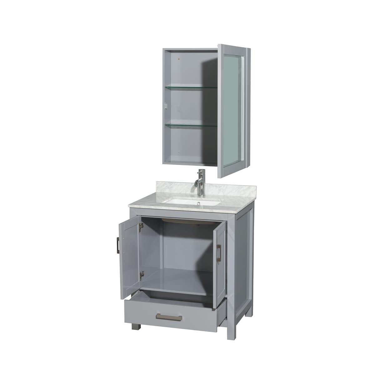 Sheffield 30" Free Standing Single Basin Vanity Set with Cabinet, Marble Vanity Top, and Medicine Cabinet