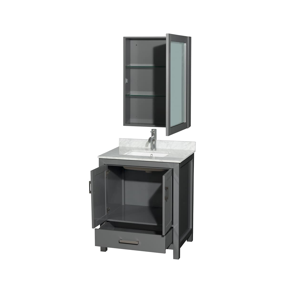 Sheffield 30" Free Standing Single Basin Vanity Set with Cabinet, Marble Vanity Top, and Medicine Cabinet