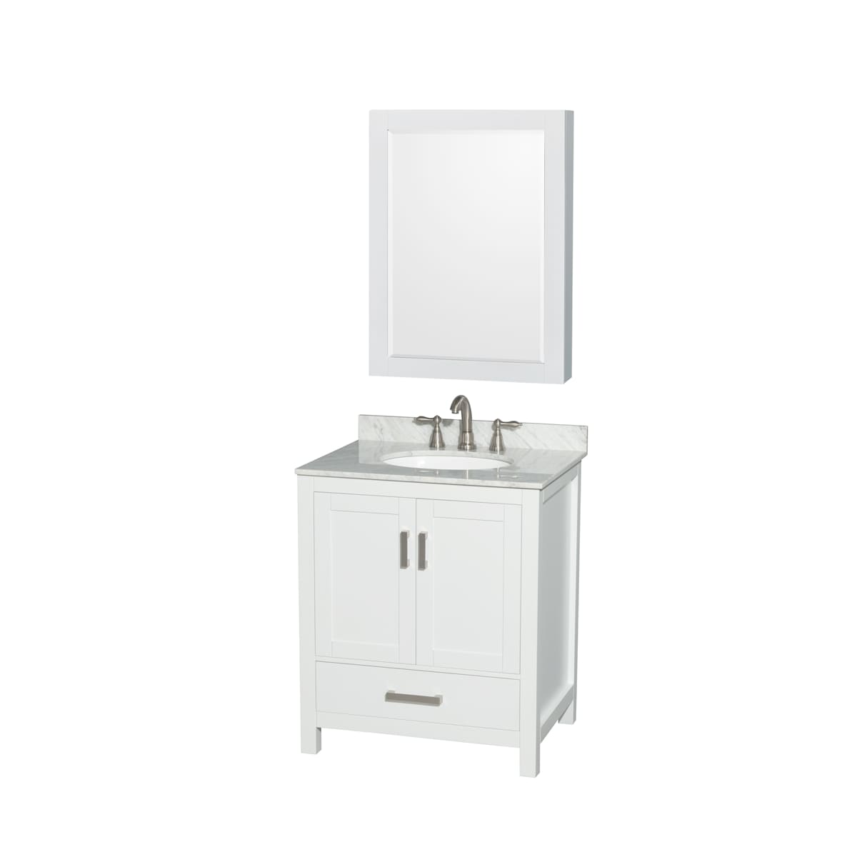 Sheffield 30" Free Standing Single Basin Vanity Set with Cabinet, Marble Vanity Top, and Medicine Cabinet