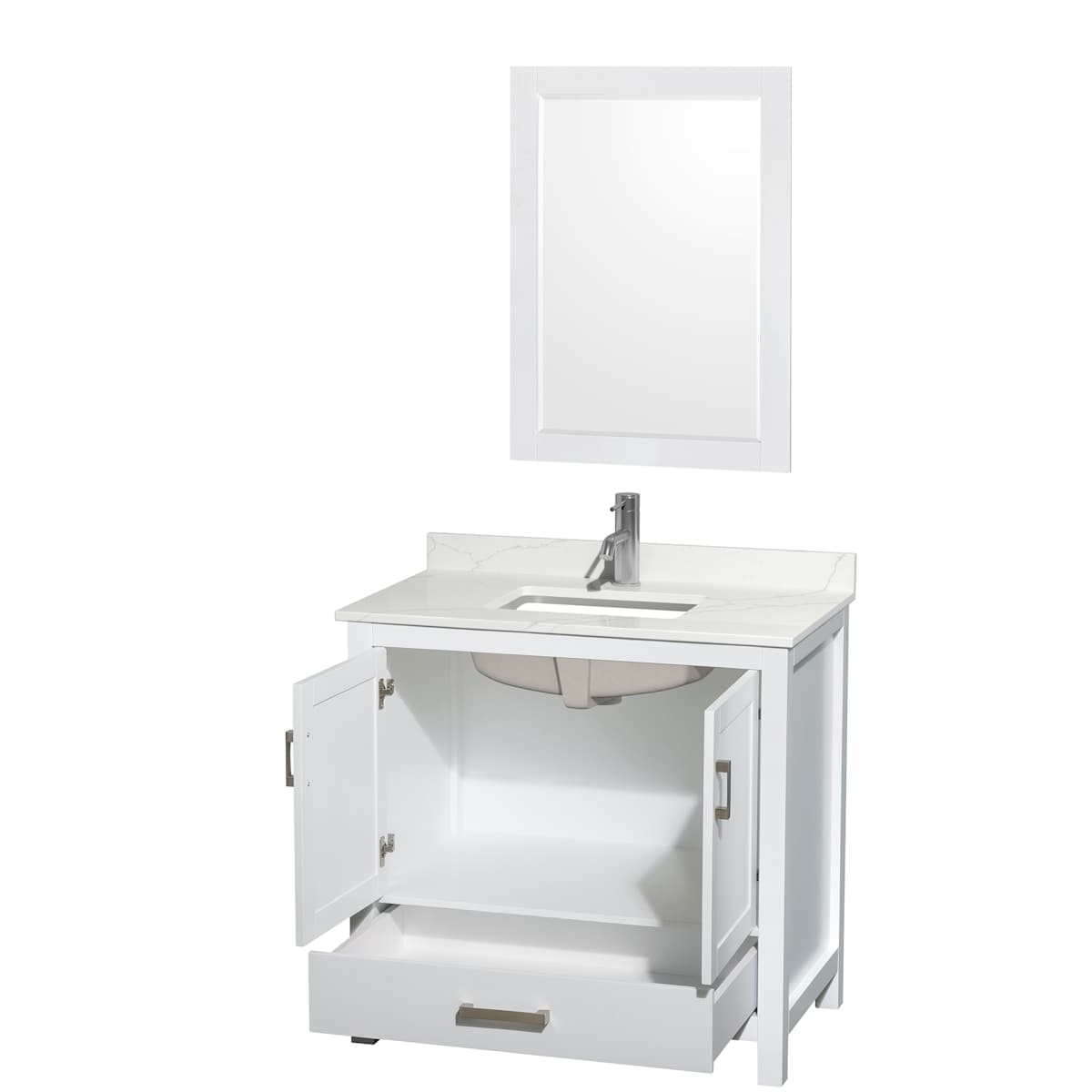 Sheffield 36" Free Standing Single Basin Vanity Set with Cabinet, Quartz Vanity Top, and Framed Mirror