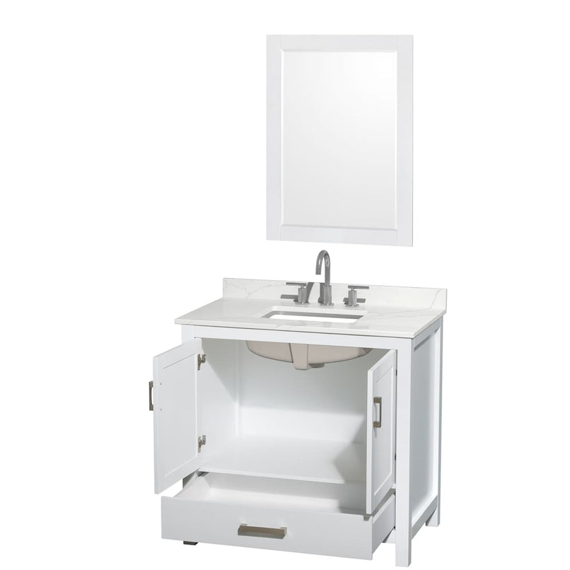 Sheffield 36" Free Standing Single Basin Vanity Set with Cabinet, Quartz Vanity Top, and Framed Mirror - image 13