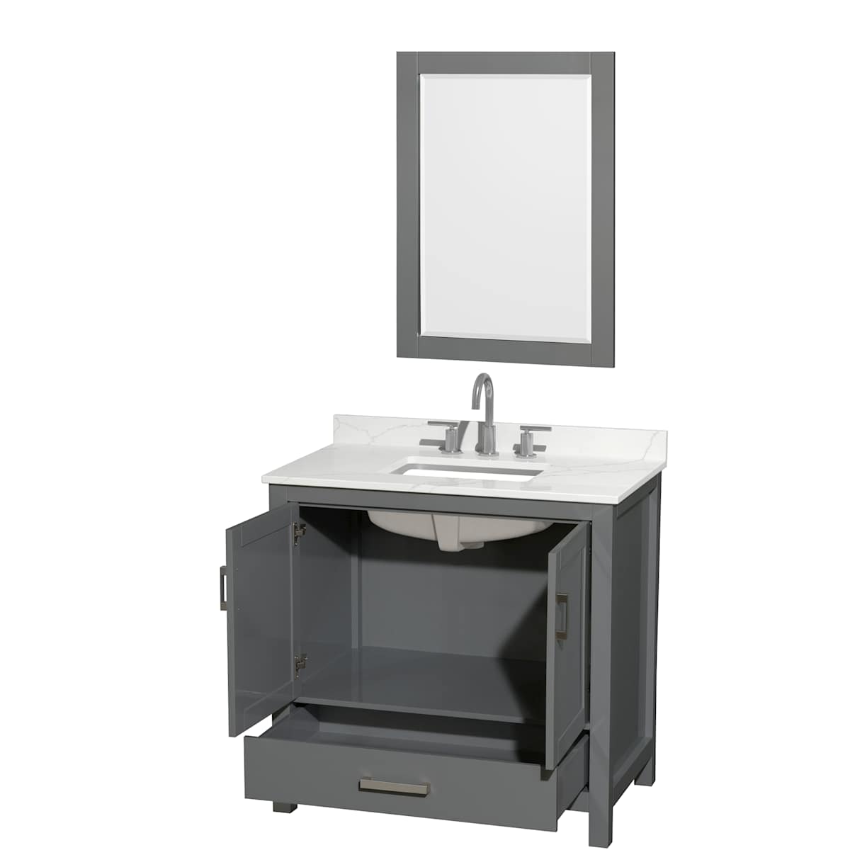 Sheffield 36" Free Standing Single Basin Vanity Set with Cabinet, Quartz Vanity Top, and Framed Mirror - image 17