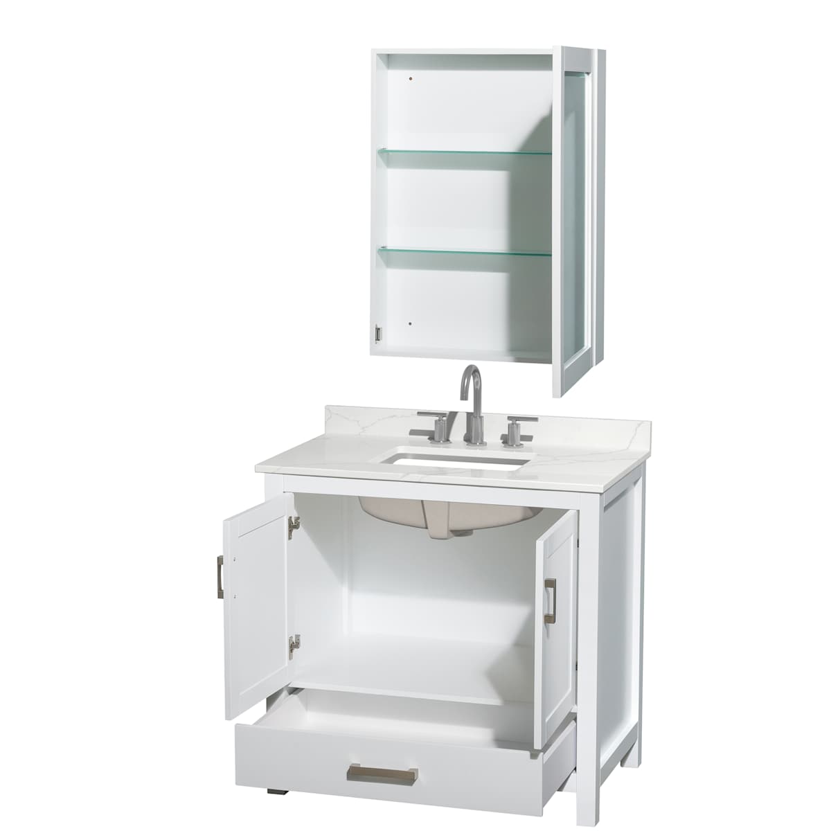 Sheffield 36" Free Standing Single Basin Vanity Set with Cabinet, Quartz Vanity Top, and Medicine Cabinet - image 14