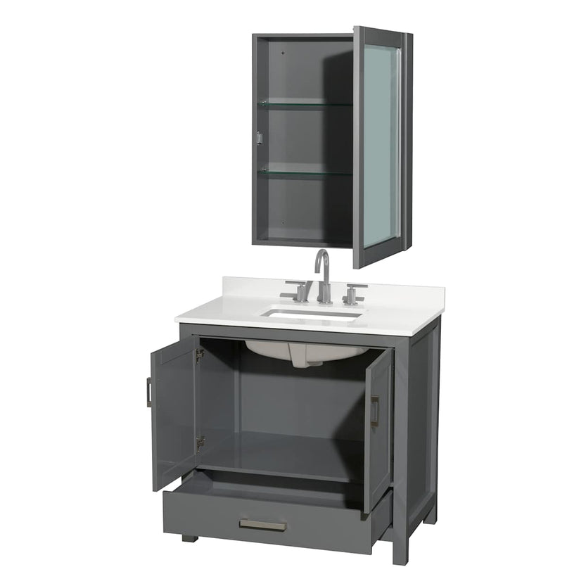 Sheffield 36" Free Standing Single Basin Vanity Set with Cabinet, Quartz Vanity Top, and Medicine Cabinet - image 17