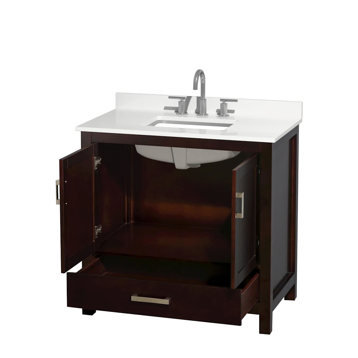 Sheffield 36" Free Standing Single Basin Vanity Set with Cabinet and Quartz Vanity Top
