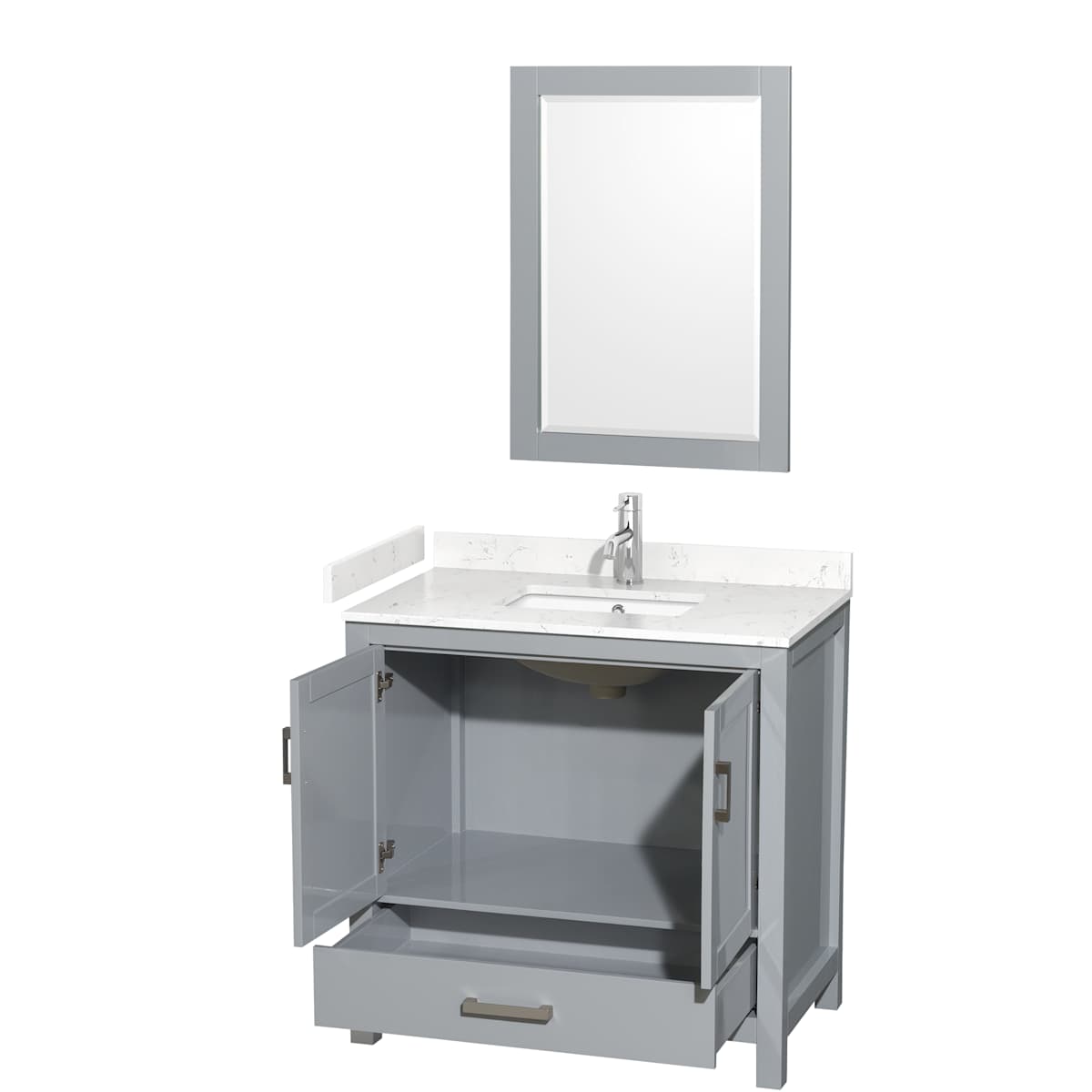 Sheffield 36" Free Standing Single Basin Vanity Set with Cabinet, Cultured Marble Vanity Top, and Framed Mirror
