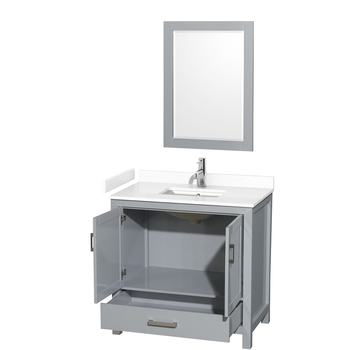 Sheffield 36" Free Standing Single Basin Vanity Set with Cabinet, Cultured Marble Vanity Top, and Framed Mirror
