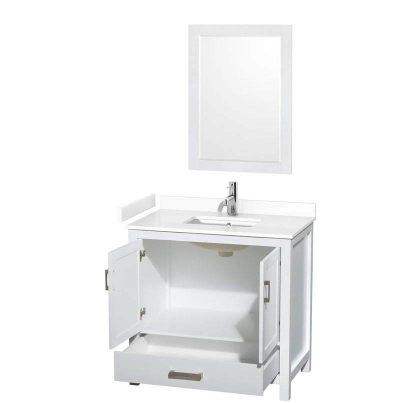 Sheffield 36" Free Standing Single Basin Vanity Set with Cabinet, Cultured Marble Vanity Top, and Framed Mirror - image 12