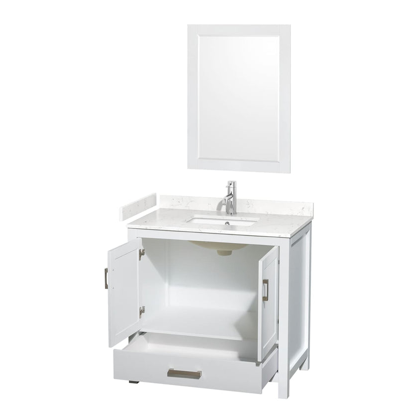 Sheffield 36" Free Standing Single Basin Vanity Set with Cabinet, Cultured Marble Vanity Top, and Framed Mirror - image 13