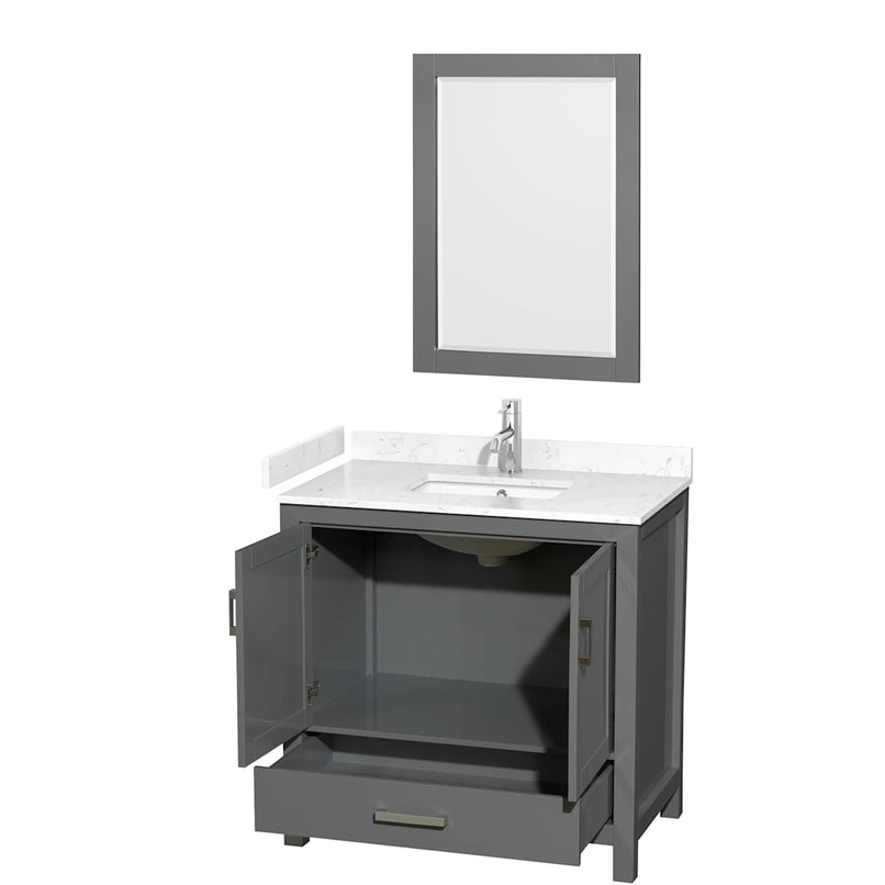 Sheffield 36" Free Standing Single Basin Vanity Set with Cabinet, Cultured Marble Vanity Top, and Framed Mirror - image 17