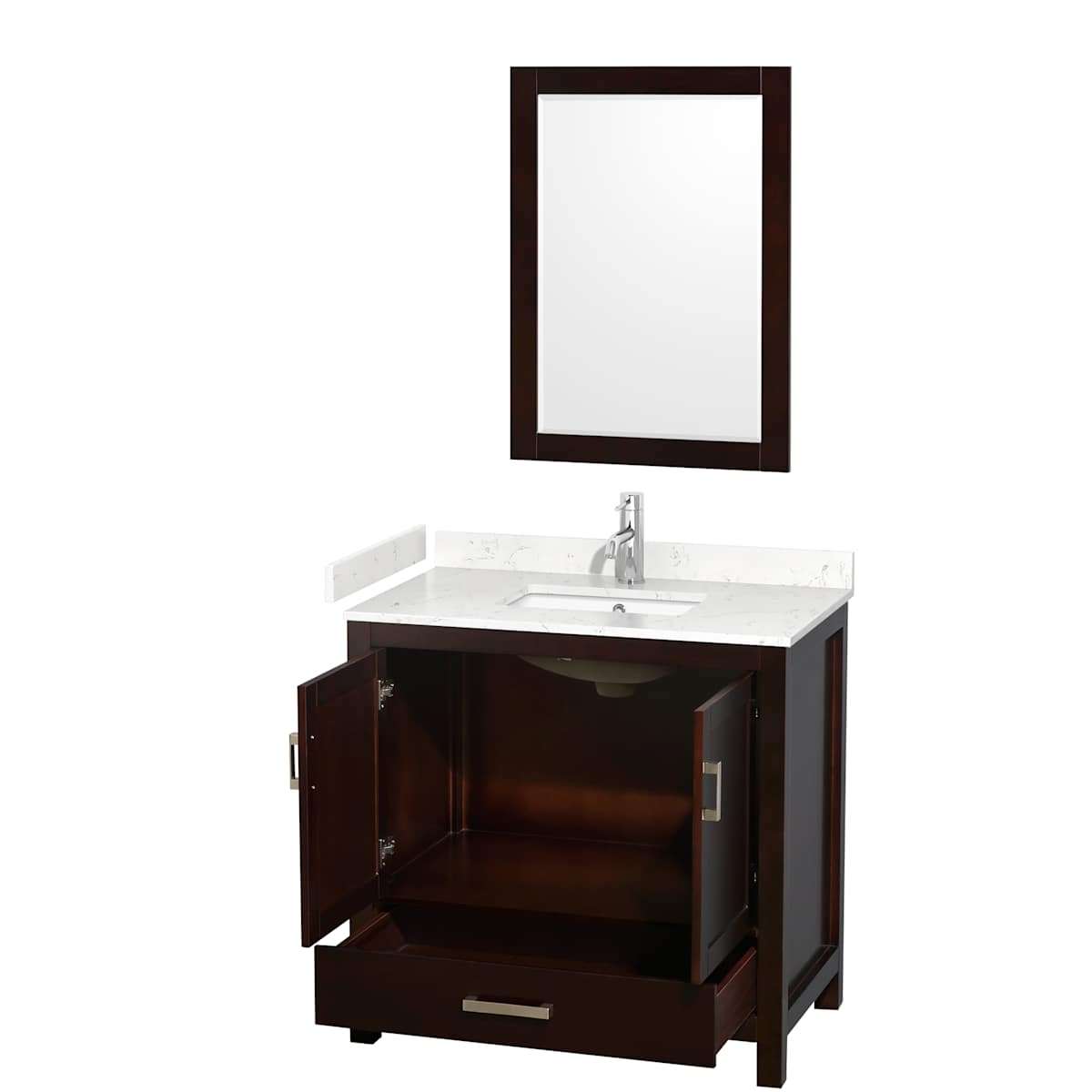 Sheffield 36" Free Standing Single Basin Vanity Set with Cabinet, Cultured Marble Vanity Top, and Framed Mirror - image 19