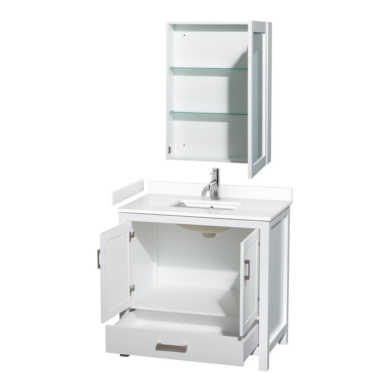 Sheffield 36" Free Standing Single Basin Vanity Set with Cabinet, Cultured Marble Vanity Top, and Medicine Cabinet